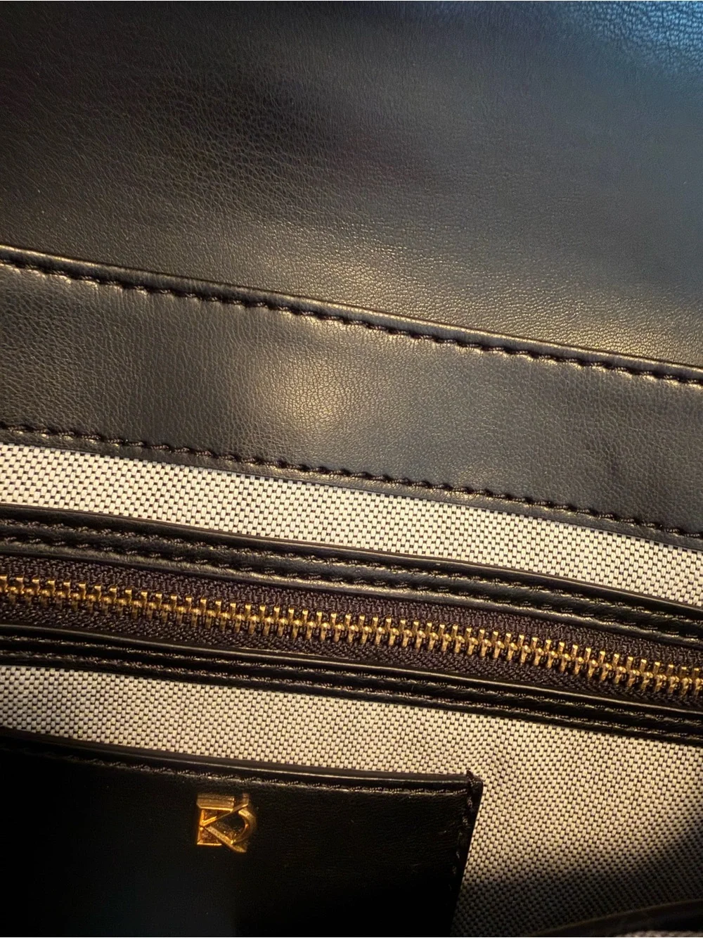 Donna Karan Black Leather Top-Handle Shoulder Bag, Gold Hardware, detachable str - Picture 9 of 11
